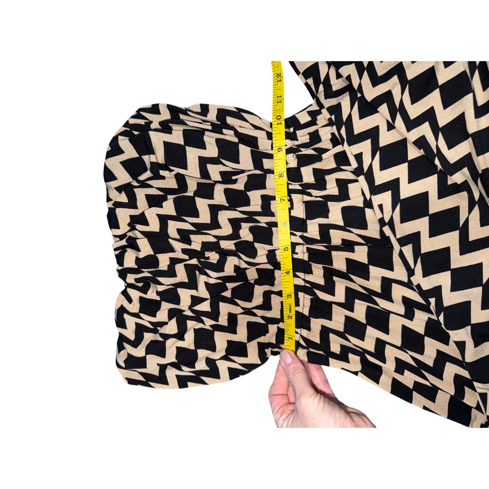 Trixxi Strapless Maxi Dress Geometric Print Black Beige Ruched Smocked XS - Picture 5 of 8